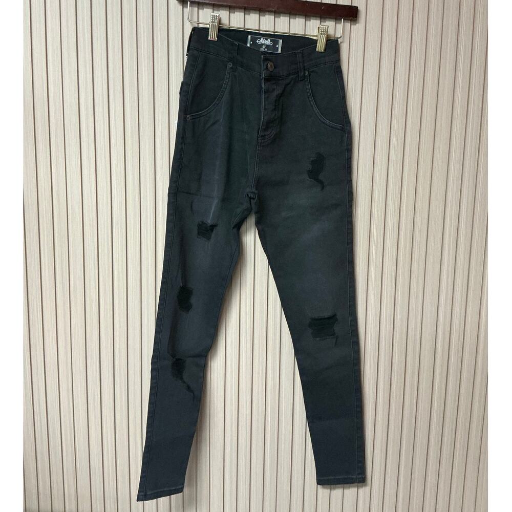 SikSilk Men's Distressed Flat Skinny Jeans Black Wash Stretch Denim Size XS